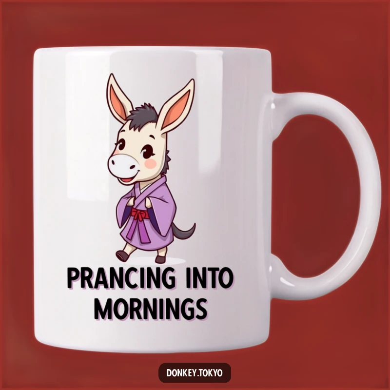 Funny Prancing Donkey Purple Kimono Mug, Happy Dancer, Hilarious Gift for Joyful Souls