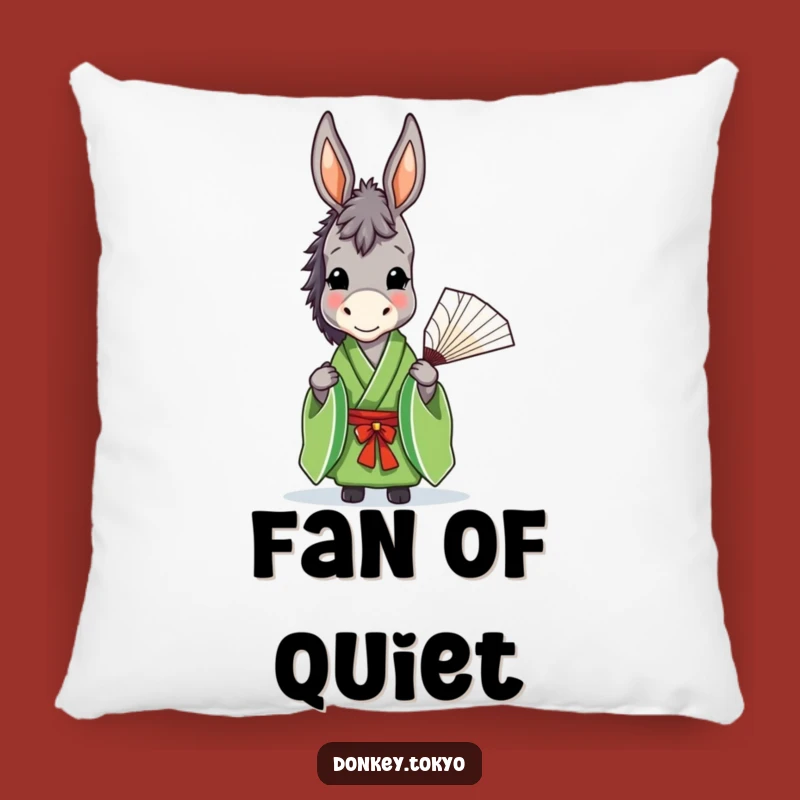 Cozy Funny Donkey Green Kimono Pillow, Graceful Fan Accent, Humorous Decor Gift