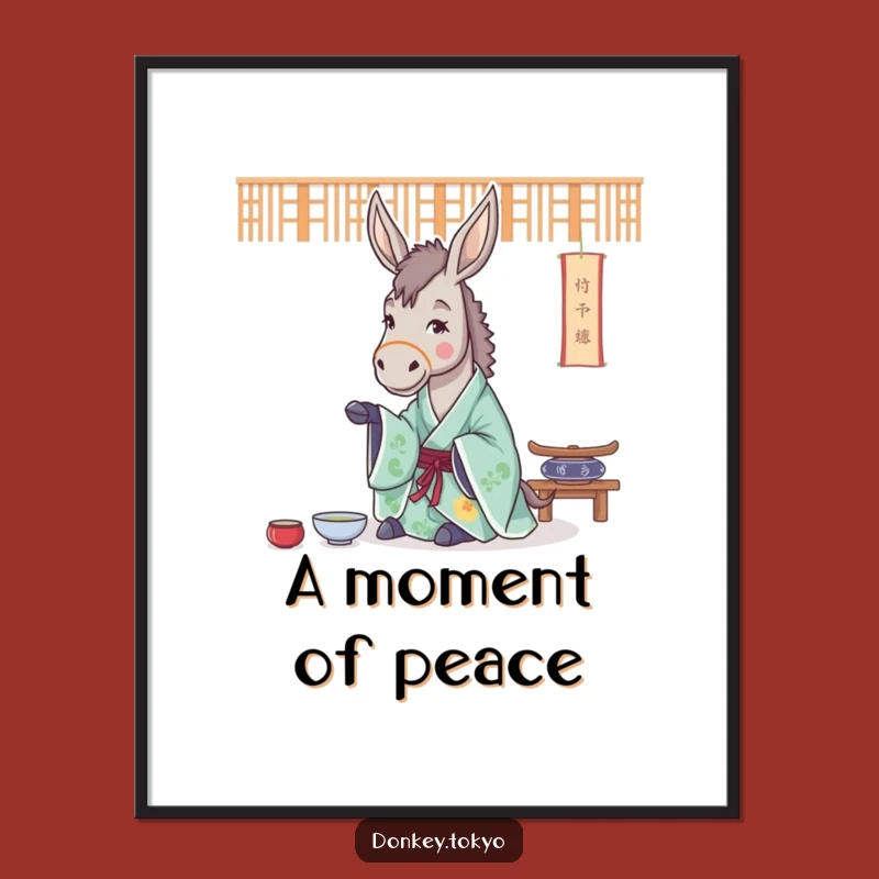 Funny Donkey Tea Ceremony Digital Art: Zen Decor, Humorous Gift