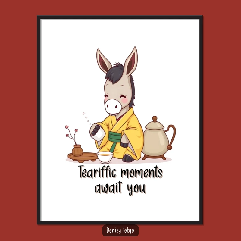 Free Printable Wall Art: Serene Donkey Tea Time, Funny Downloadable Decor