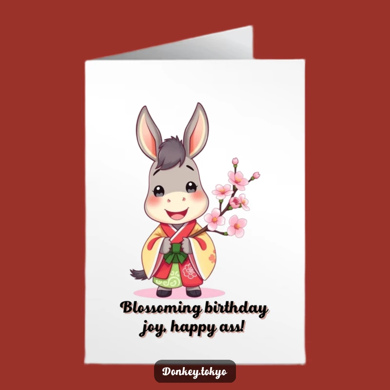 Free Printable Jolly Donkey Birthday Card: Cherry Blossom Downloadable Fun