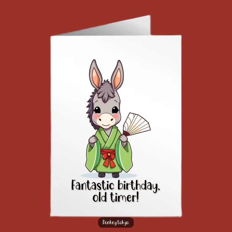 Free Printable Birthday Card: Funny Donkey in Kimono, Elegant Smile, Downloadable Gift