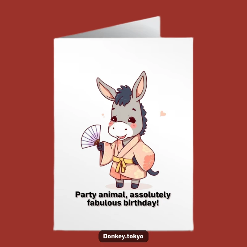 Free Printable Funny Donkey Birthday Card: Playful Fan Toss Downloadable Gift