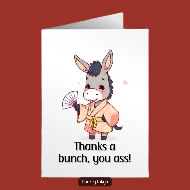 Free Printable Funny Donkey Thank You Card: Playful Fan Toss Downloadable Gift
