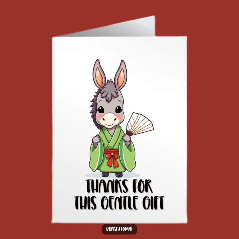 Free Printable Thank You Card: Grateful Donkey in Kimono, Downloadable Gratitude Gift